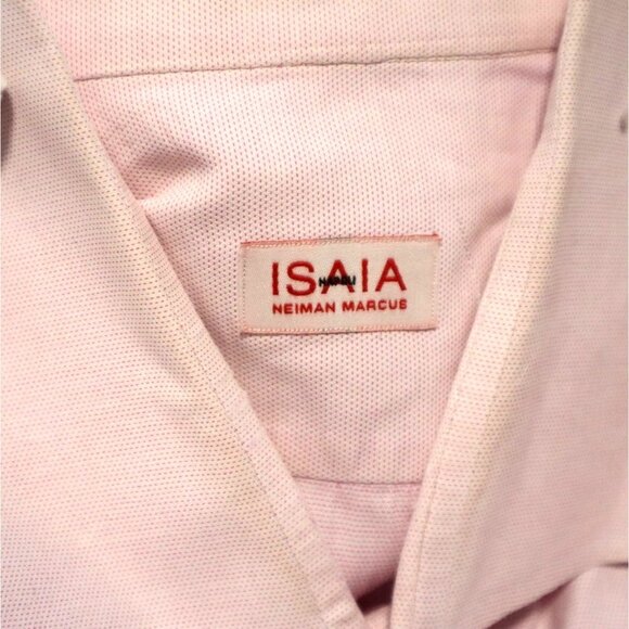 Isaia Neiman Marcus Mens Light Pink Cotton Dress Shirt Button-Down Old Money - Picture 9 of 11